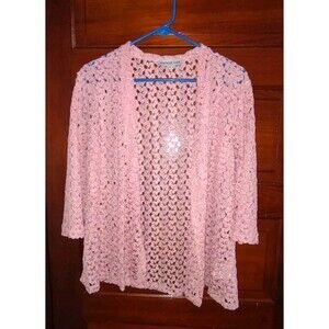 EUC Sz Medium Women’s Southern Lady Open Front Cardigan Pink Knit Lace
